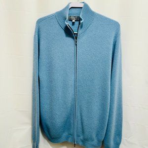 Neiman Marcus Men's Cashmere Zippered Sweater , Sz XL, Blue, Moch Turtleneck